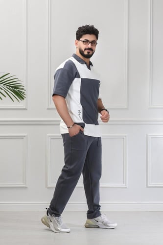 طقم رجالي صيفي كاجوال اوفر سايز ببتيشرت بياقة قميص...