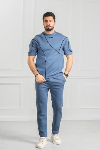 طقم رجالي أوفر سايز نص كم بنطال طويل