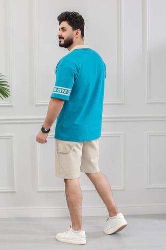 طقم رجالي اوفر سايز شورت - طقم رجالي شورت أبيض