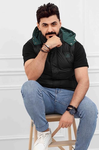 صدرية رجالي شتوي عصري سحاب وأزرار للإغلاق وقبعة ضد...