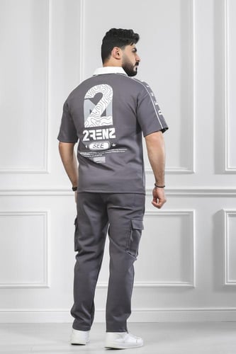 طقم رجالي صيفي كاجوال اوفر سايز بنطال طويل - طقم ب...