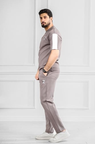 طقم رجالي أوفر سايز نص كم بنطال طويل