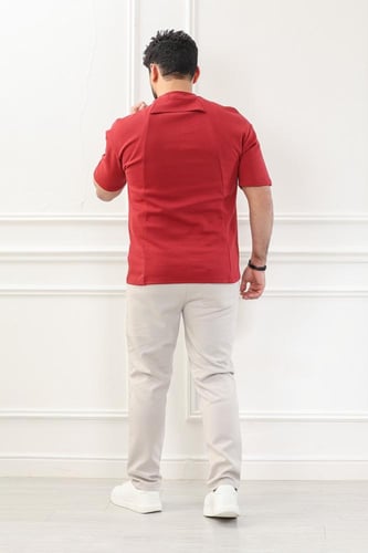 طقم رجالي اوفر سايز نص كم بنطال طويل ياقة دائرية م...