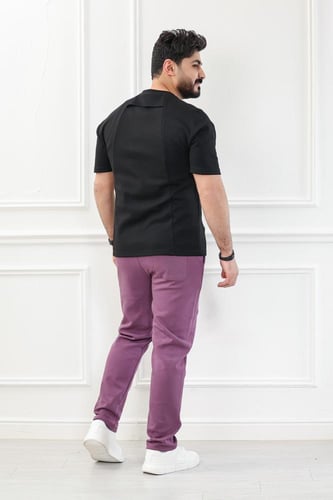 طقم رجالي اوفر سايز نص كم بنطال طويل ياقة دائرية م...