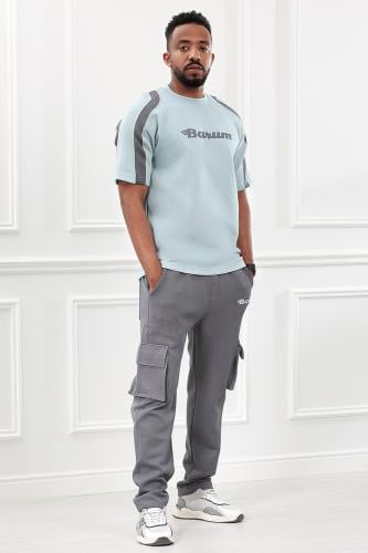 طقم رجالي صيفي كاجوال اوفر سايز مكون من تيشرت بخطو...