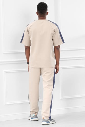 طقم رجالي صيفي كاجوال اوفر سايز مكون من تيشرت بطبع...