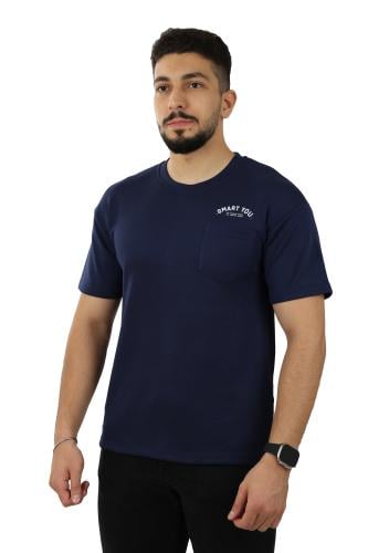 تيشرت رجالي صيفي اوفر سايز بياقة مدورة مغلقة وجيبة...