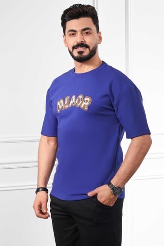 تيشرت رجالي اوفر سايز كاجوال مزين بطبعة MEAOR على...