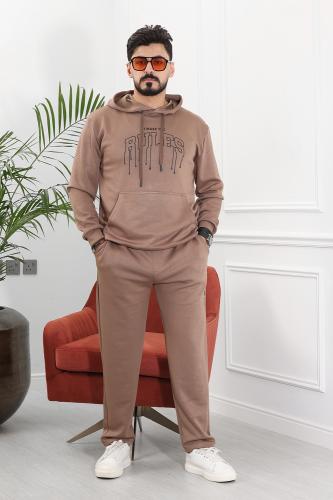طقم رجالي شتوي اوفر سايز مكون من هودي بطبعة وبنطال