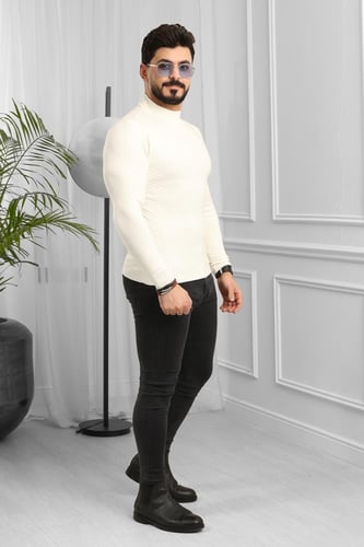 بلوفر شتوي رجالي هاينك منقوش برقبة نصف الياقة - بل...