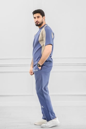 طقم رجالي أوفر سايز نص كم بنطال طويل