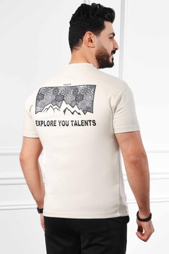 تيشرت رجالي اوفر سايز مزين بطبعة بشكل جبل على الظه...