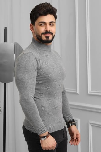 بلوفر شتوي رجالي هاينك منقوش برقبة نصف الياقة - بل...