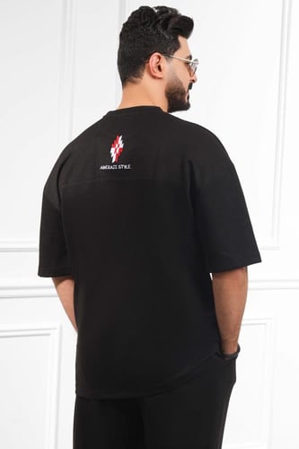 طقم رجالي صيفي كاجوال اوفر سايز بنطال طويل بطبعة ع...