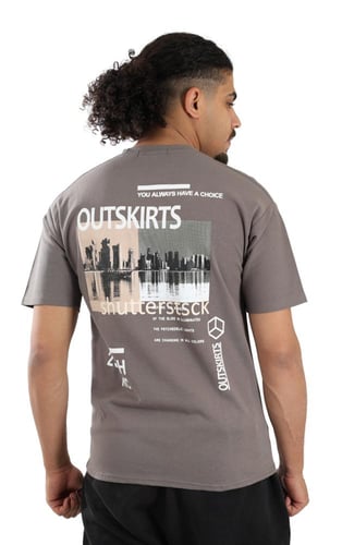 تيشرت رجالي صيفي اوفر سايز بطباعة بناء كبيرة على ا...