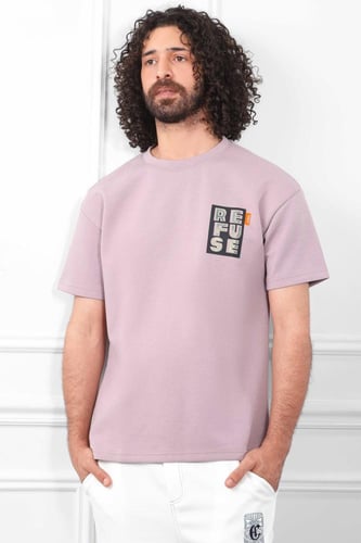 تيشرت رجالي اوفر سايز مزين بطبعة REFUSE متماثلة عل...