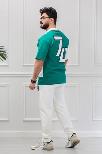 طقم رجالي صيفي كاجوال اوفر سايز ببتيشرت بياقة قميص...