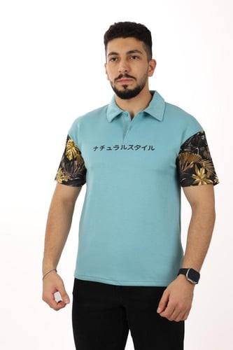 تيشرت رجالي صيفي اوفر سايز بياقة بولو و أكمام مزين...