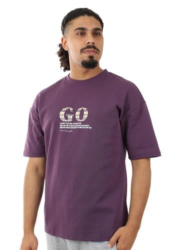 تيشرت رجالي صيفي اوفر سايز بطباعة GO على الصدر منق...