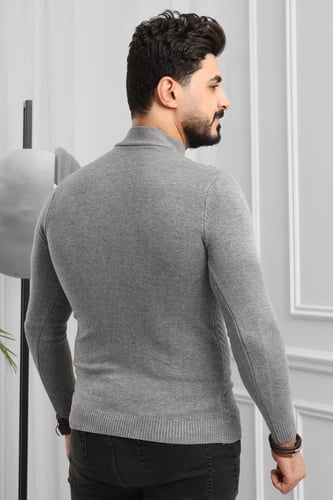 بلوفر شتوي رجالي هاينك منقوش برقبة نصف الياقة - بل...