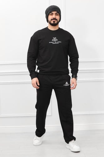 طقم رجالي شتوي كاجوال سويتشيرت بتصميم واسع بطبعة ش...