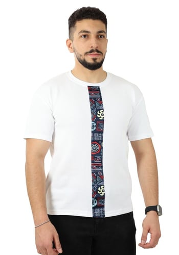 تيشرت رجالي صيفي اوفر سايز ينتصفها طباعة بأشكال هن...