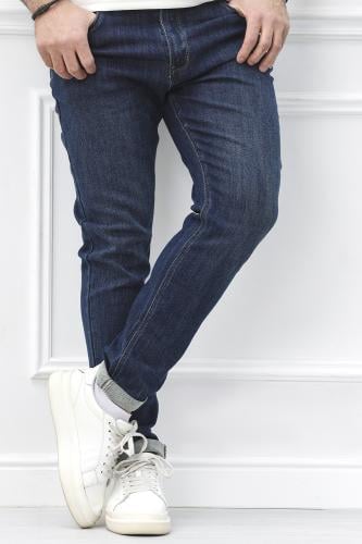 بنطال رجالي عصري جينز بلون أزرق غامق