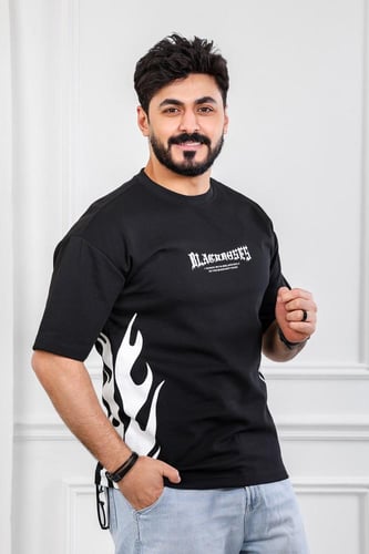 تيشرت رجالي بأكمام قصيرة وياقة دائرية مزين بطبعة م...