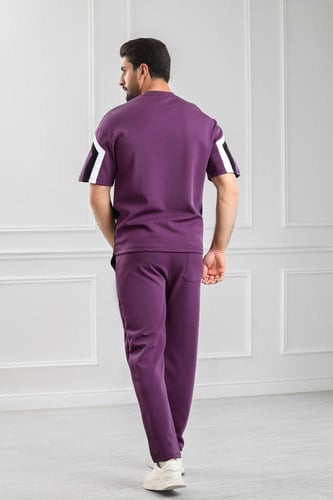 طقم رجالي أوفر سايز نص كم بنطال طويل