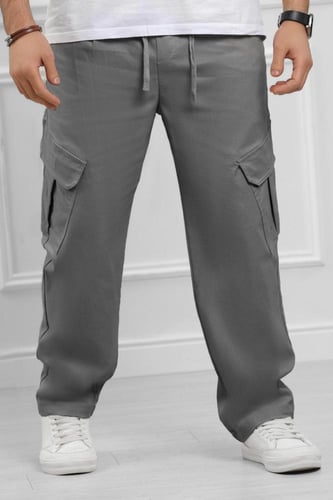بنطلون رجالي بجيوب جانبية بقصة واسعة - بنطال كارجو...