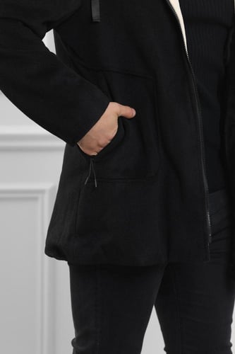 معطف رجالي شتوي بمظهر صوف مبطن بالفرو مزود بجيوب