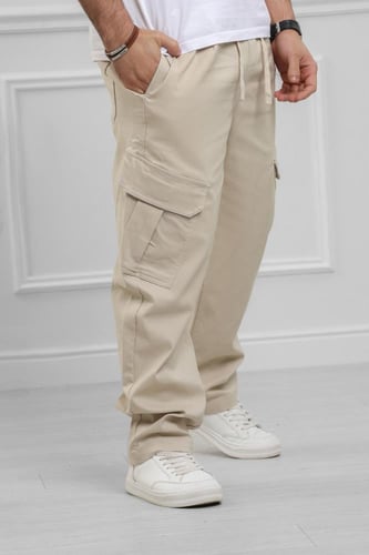 بنطلون رجالي بجيوب جانبية بقصة واسعة - بنطال كارجو...