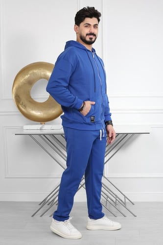 طقم رجالي شتوي اوفر سايز مكون من هودي بسحاب وبنطال