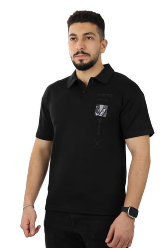 تيشرت رجالي صيفي اوفر سايز بياقة بولو وطباعة على ط...