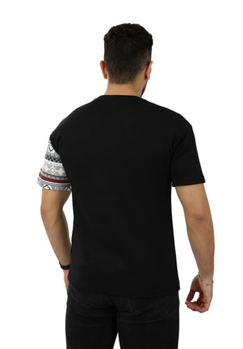 تيشرت رجالي صيفي اوفر سايز بكم منقوش وجيبة صغيرة ع...