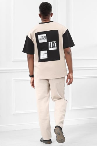 طقم رجالي صيفي كاجوال اوفر سايز مكون من تيشرت بأكم...