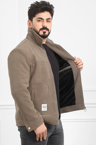 جاكيت رجالي شتوي سحاب فرو بجيب جانبية