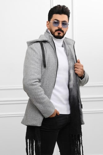 معطف رجالي شتوي طويل مزود بقبعة وجيوب