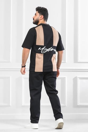 طقم رجالي صيفي كاجوال اوفر سايز بنطال طويل تيشرت ب...