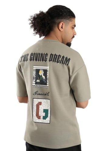 تيشرت رجالي صيفي اوفر سايز بطبعات كبيرة هندسية