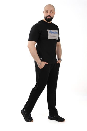 طقم رجالي صيفي كاجوال بنطال مع تيشرت بطبعة نافرة و...