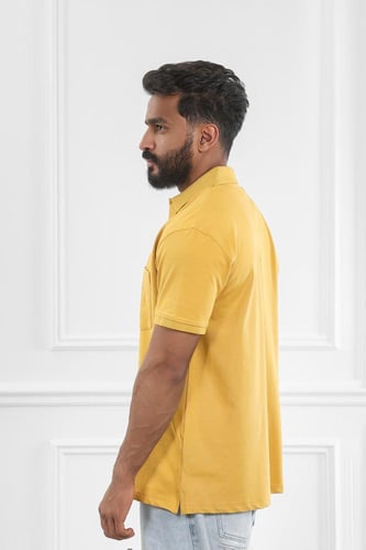 تيشرت رجالي صيفي بياقة بولو وأزرار مع جيبة على الص...