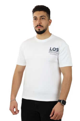 تيشرت رجالي اوفر سايز بياقة مدورة مغلقة وطباعة على...