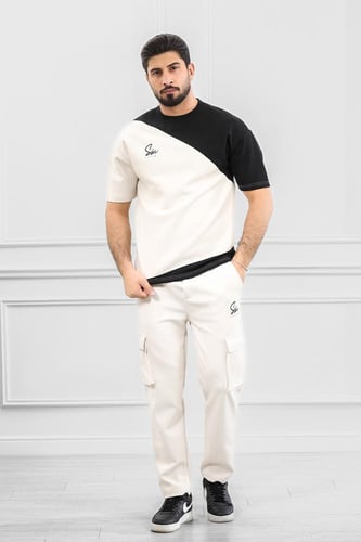 طقم رجالي أوفر سايز نص كم بجيب جانبيه