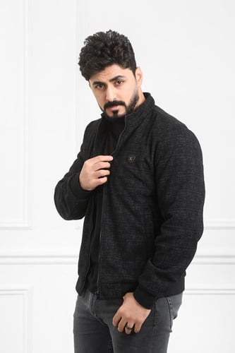 جاكيت رجالي شتوي سحاب فرو بأكمام مزمومة