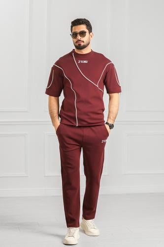 طقم رجالي أوفر سايز نص كم بنطال طويل