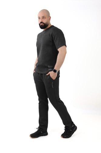 طقم رجالي صيفي كاجوال بنطال مع تيشرت سادة بياقة مد...