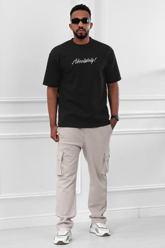 طقم رجالي صيفي كاجوال اوفر سايز مكون من تيشرت بلون...