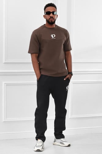 طقم رجالي صيفي كاجوال اوفر سايز مكون من تيشرت بلون...