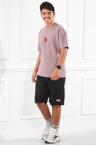 تيشرت رجالي اوفر سايز مزين بطبعة نافرة على الصدر و...